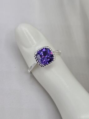 Swarovski Crystal Elements Silver Statement Ring Purple Amethyst Size 8 Prom